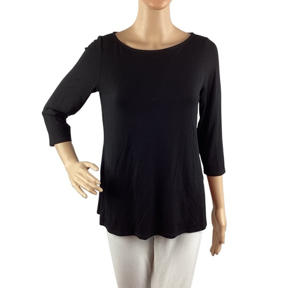Eileen Fisher Tops - Eileen Fisher Black Stretch Knit Top Size XS 3/4 Sleeve